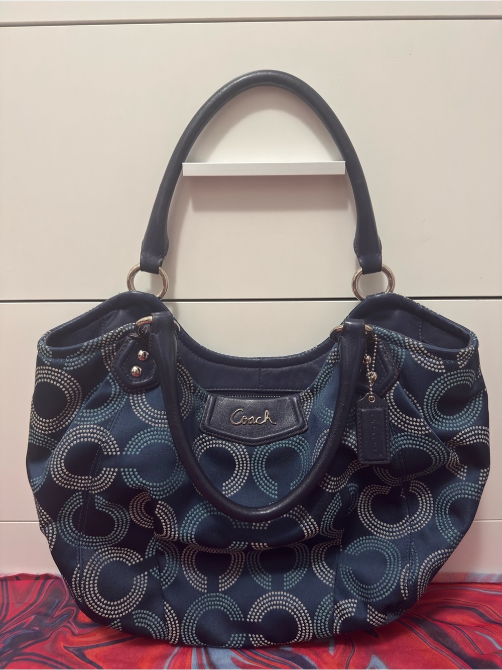 Vintage Y2K Coach Ashley Op Art Dotted Optical Print Signature Tote Satchel Bag